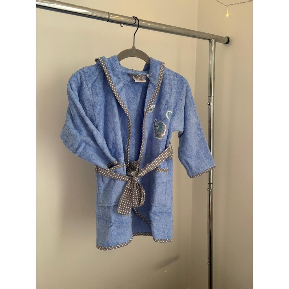Kids Blue Bathrobe 100% Cotton Hooded Elephant Soft Robe 4-6Y - Picture 4 of 9